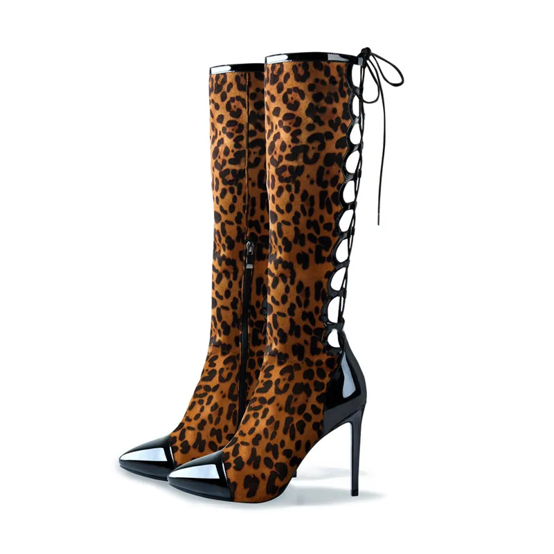 Onlymaker/женские пикантные леопардовые сапоги черные высокие сапоги выше колена на высоком каблуке-шпильке