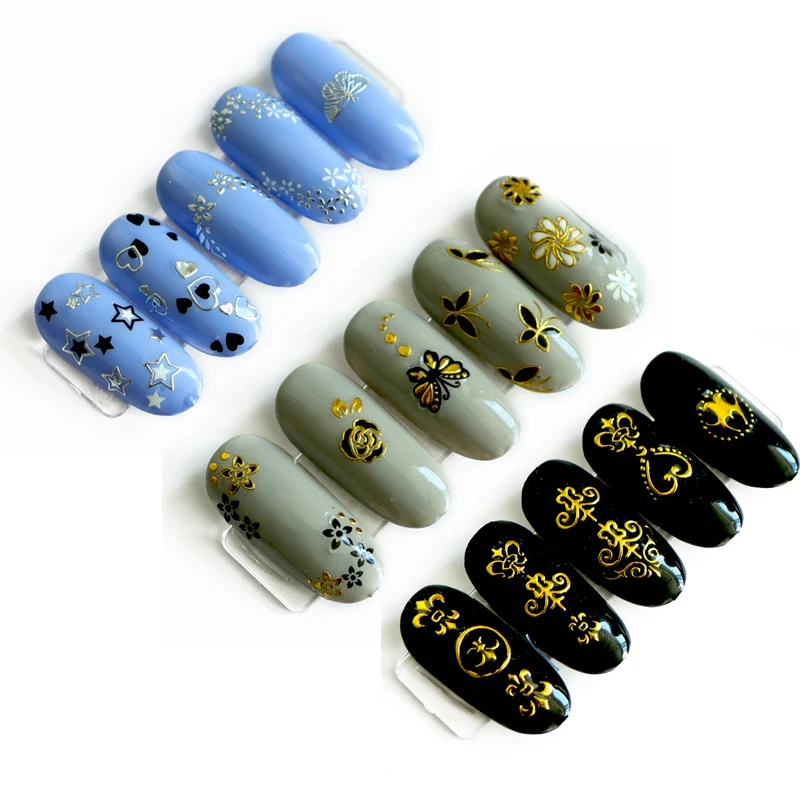 30 шт 3D Золотые наклейки для дизайна ногтей полые наклейки смешанный дизайн клей цветок Типсы для ногтей буквы бабочка украшения для дизайна ногтей