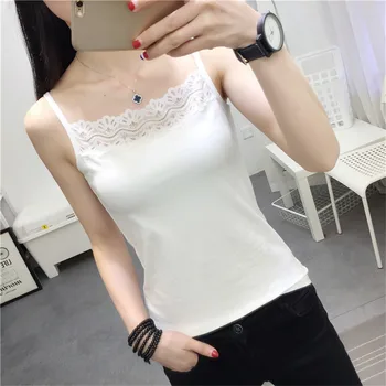 

New Fashion Spring Big Size Women Short Vest Solid Lace Tank Summer Outfits Lady Elastic Tanks Girl Slim Tops Bottomings WZ1117