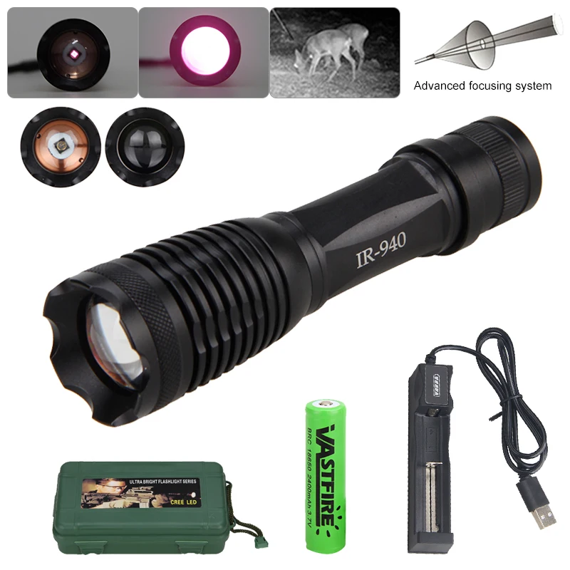 Description Picture 4 of itemIR940nm LED Flashlight Hunting Tactical Zoomable Night Vision Torch Infrared Radiation Focus Lanterna Aluminum For 18650