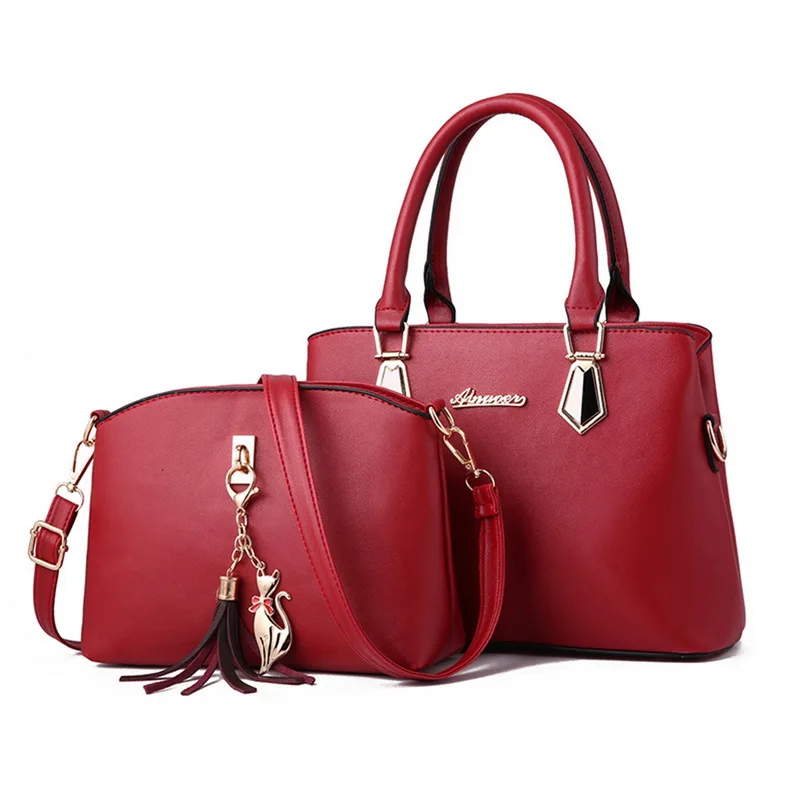 

Puimentiua 2pcs Woman Bag Set Fashion Female Purse and Handbag Two-Piece Leather Shoulder Bag ote Messenger Bag Coin Purse Flap