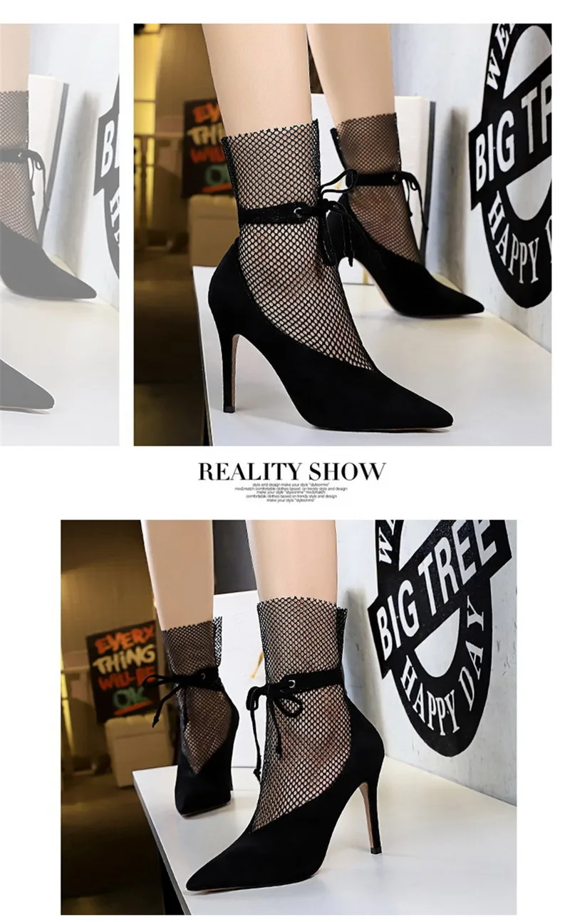Sexy Pointed Toe V-Mouth Stilettos Mesh Hollow Skinny Lady Ankle Boot Thin High Heels Spring Summer 2020 New Pumps Shoes Woman (12)