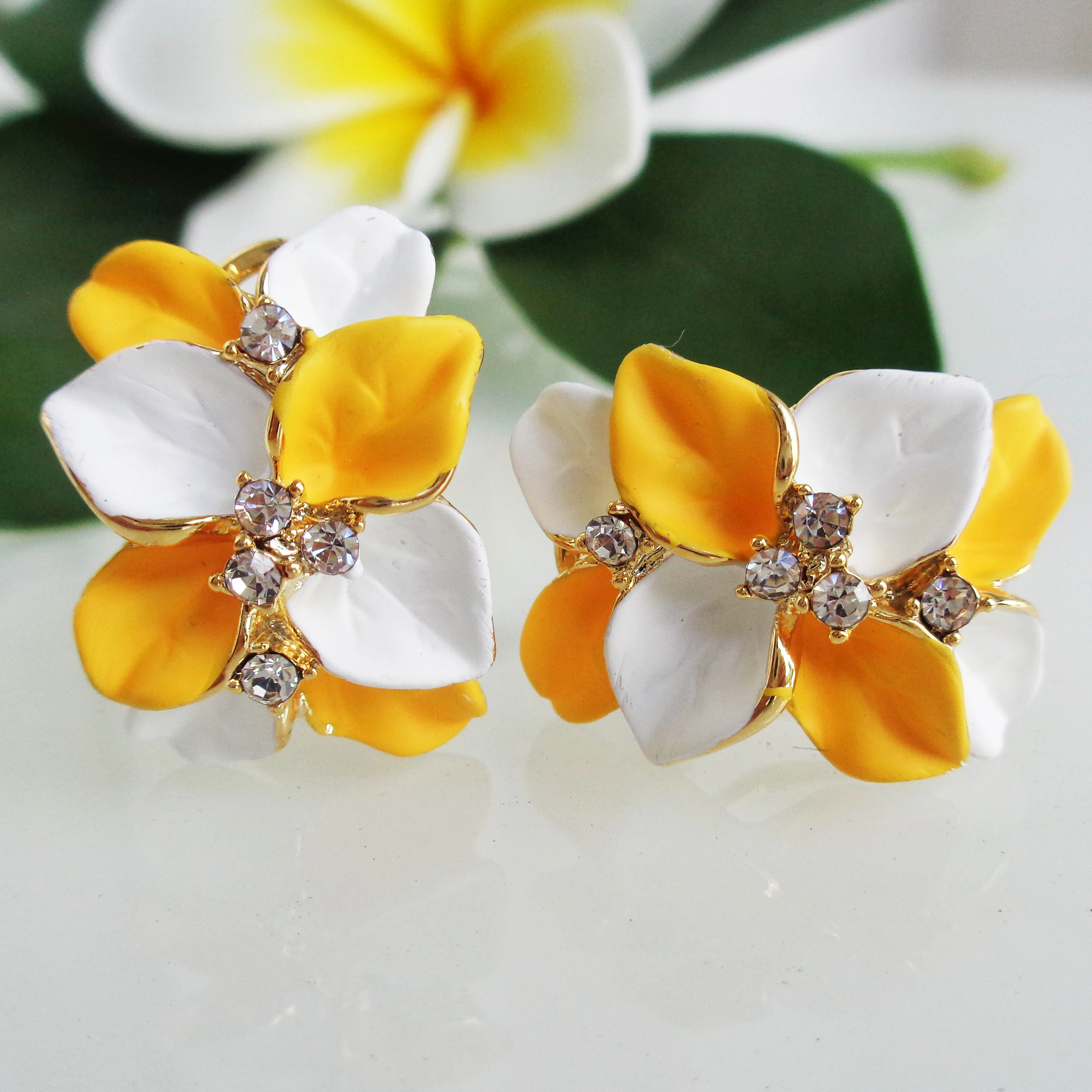 Navachi в виде цветов и листьев эмали с украшением кристаллов Стразы уха пряжка