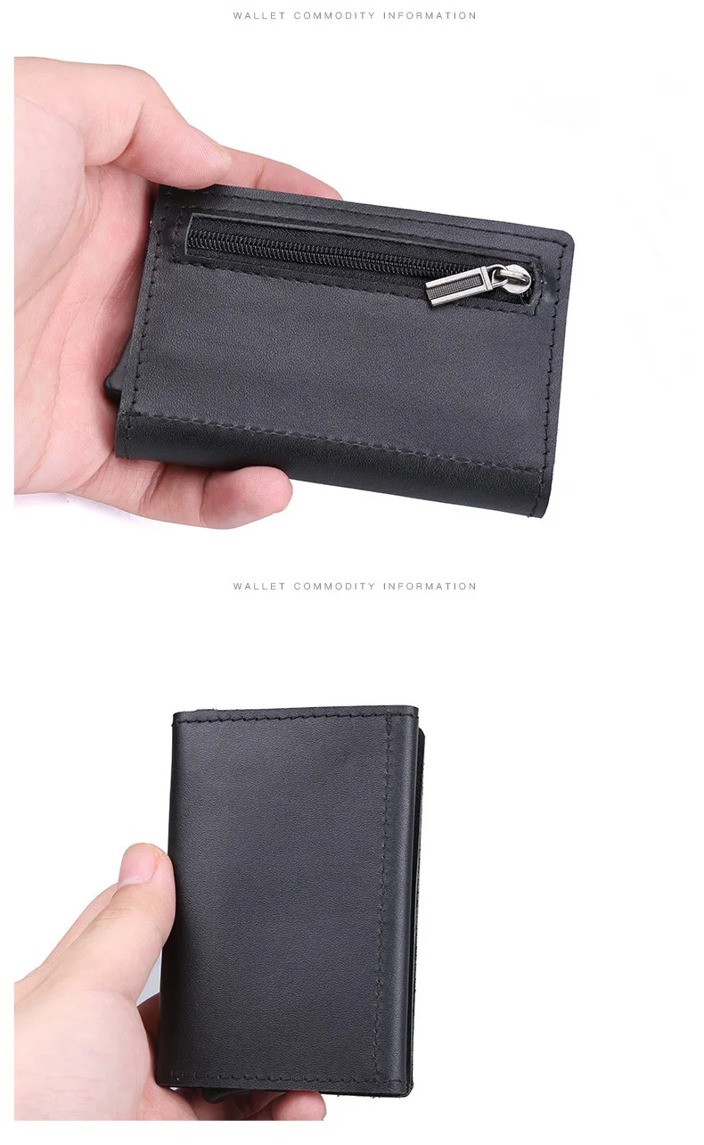 RFID ID Card Holder Чехол для мужчин кожаный металлический кошелек мужской кошелек для монет женский мини-держатель для кредитных карт с карманом на молнии для мужчин