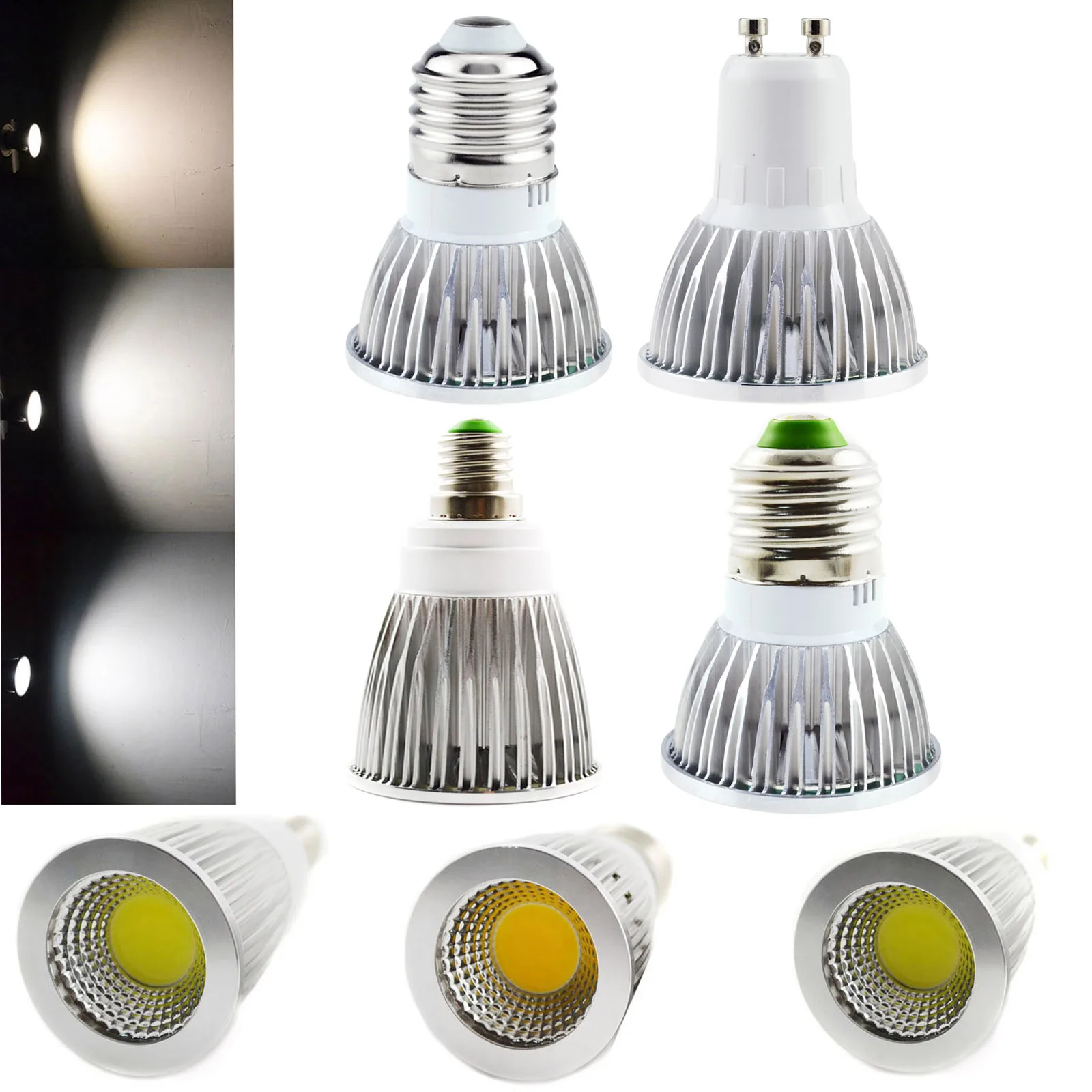 COB Светодиодный прожектор 9 Вт 12 15 светодиодные фонари E27 E14 GU10 220V MR16 12V Cob