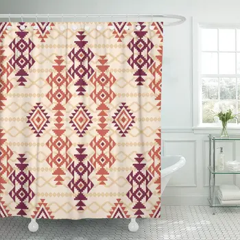 

Folk Geometric Tribal Pattern Ethnic Navajo Native Aztec Shower Curtain Waterproof Polyester Fabric 72 x 72 Inches Set with Hook