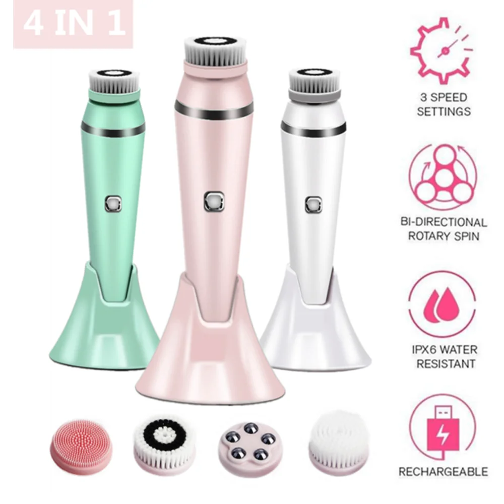 

4 IN 1 Electric Face Deep Cleansing Brush Spin Pore Cleaner Face Wash Machine Makeup Remove Waterproof Facial Massager Skin Care