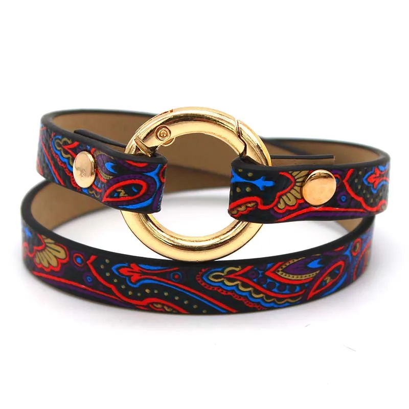 Leather Bracelet Women Geometric Print Wide Bangle Wedding Jewelry