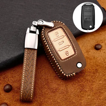 

Leather Car Key Cover for Volkswagen VW 4 5 6 Bora Jetta POLO Passat B5 B6 Skoda Octavia Fabia SEAT Ibiza Leon Protect Case