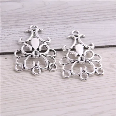 Antique Silver Сладкий колокольчик 30 шт. 25*36 мм Два цветной цинк сплав ожерелье Шарм ювелирные изделия DIY полые цветок Разъем Кулон ожерелье - Окраска металла: Antique Silver