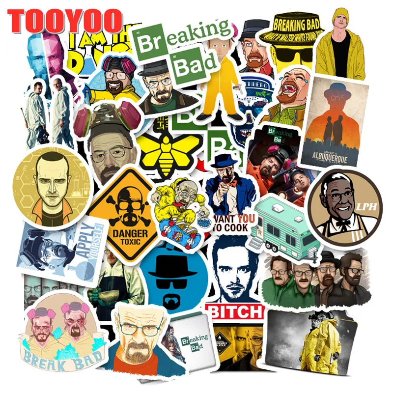 50Pcs/set Tv Show Breaking Bad Cartoon Waterproof PVC Stickers For Guitar DIY Bicycle Car Skateboard Snowboard Laptop Luggage