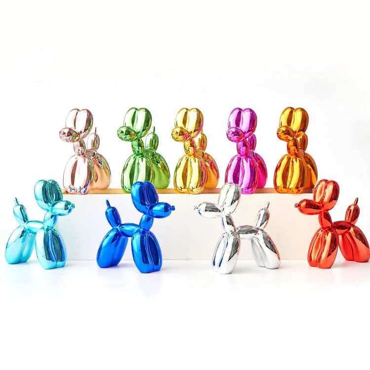 

Animals Figurine Resin Cute Shiny Balloon Dog Shape Statue Art Sculpture Figurine Craftwork Home Decor with Antiskid Mat Lucky