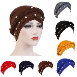 Хиджаб Африканский стиль головной убор шляпа Женщины мусульманский тюрбан мягкая Chemo Шапка; тюрбан бусины оплетка Исламская Индия Кепка