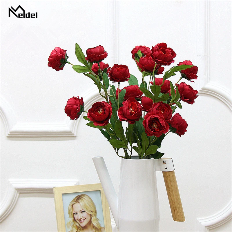 Meldel Wedding Flower Bouquet Artificial Silk Peony Bridesmaid Flowers Arrangement DIY Home Party Decor Supplies | Свадьбы и