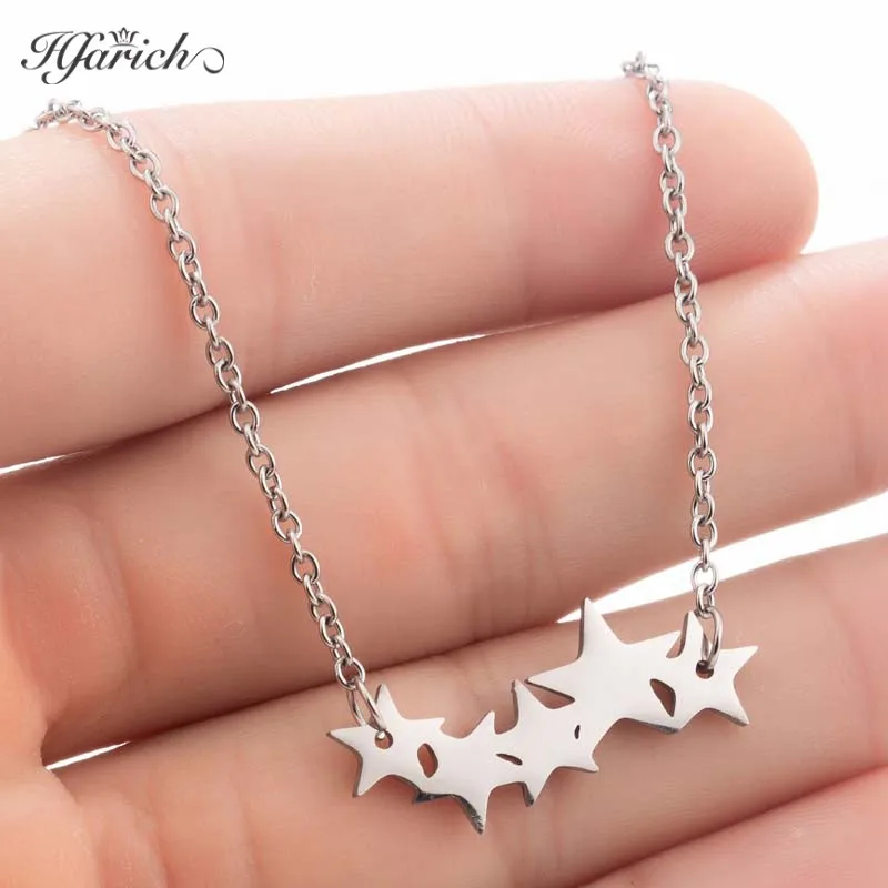 

Hfarich Trendy 5 Star Pendant Necklace Stainless Steel Statement Choker Necklace Chain For Women Birthday Gift