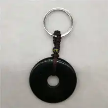 Красивый ручной работы натуральный черный обсидиан безопасности пряжки брелок Lucky ювелирные изделия Простой моды