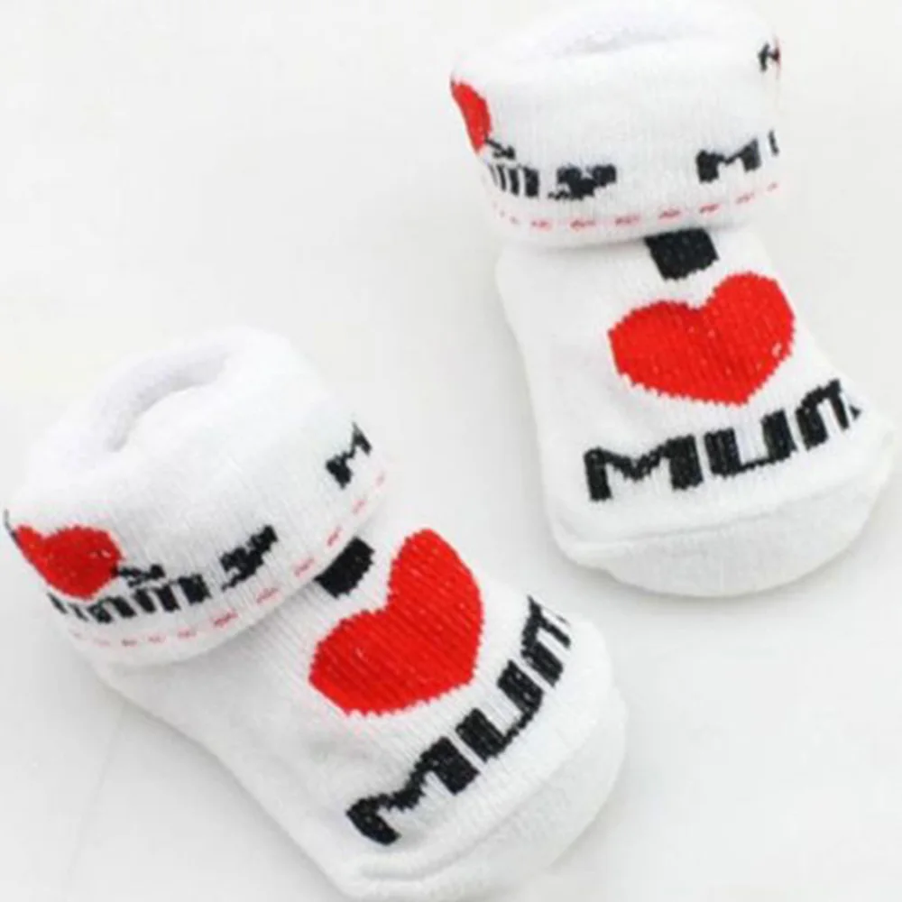 1Pair Newborn Baby Infant Boys Girl Cotton Slip-resistant Floor Socks Love Mom/Dad Pattern Suitable 0~6 Months Toddler