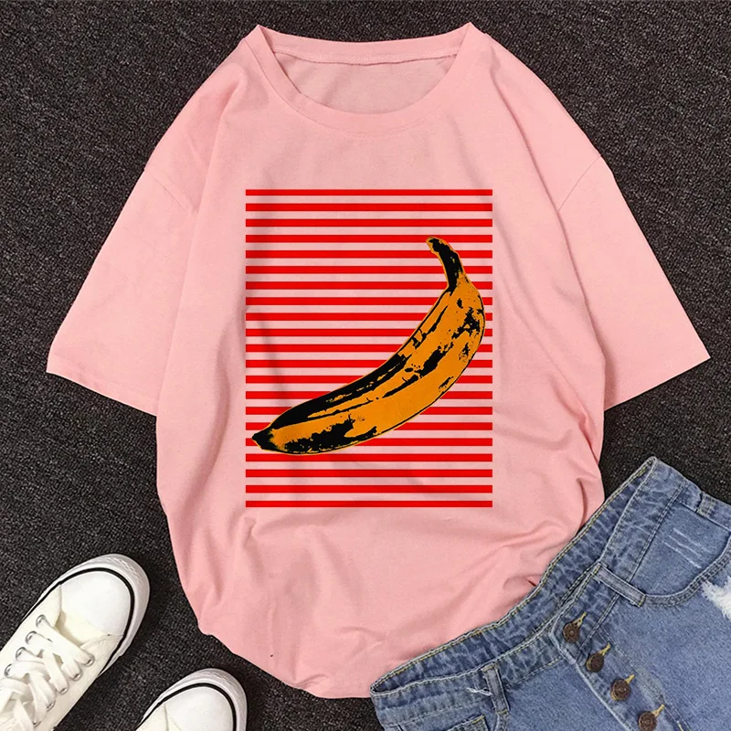 2020 New Summer DOLCE & BANANA Print T-Shirt Women O-Neck Short Sleeve Cute Cartoon T Shirt For Girls Students Lady Tops Tshirt