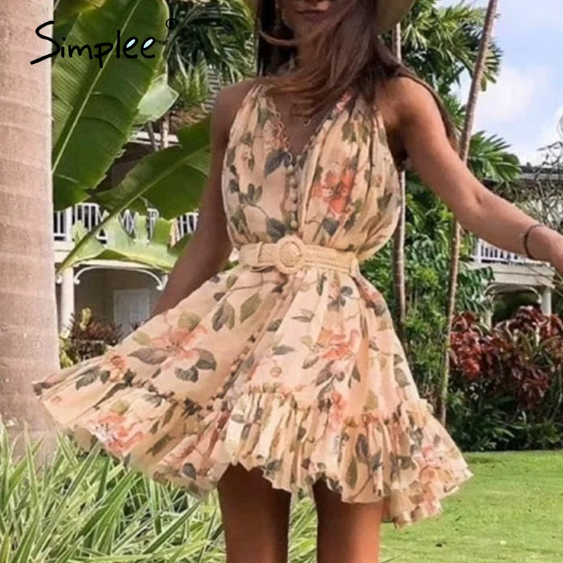 Simplee Sexy sleeveless women dress Solid ruffled sash buttons party summer dress Casual holiday ladies chiffon beach mini dress Simplee Sexy sleeveless women dress Solid ruffled sash buttons party summer dress Casual holiday ladies chiffon beach mini dress