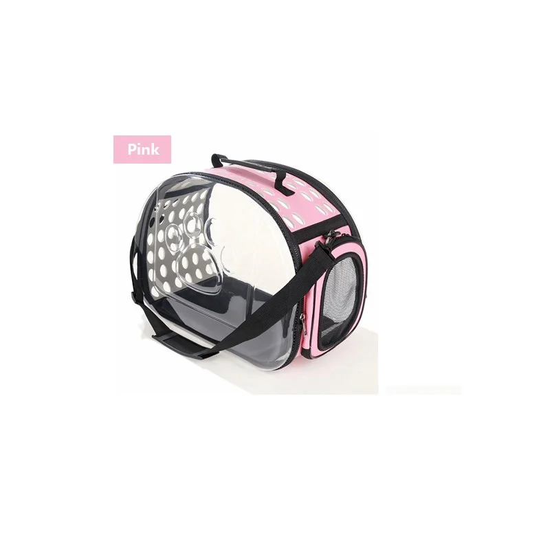 The cat Carring bag Cat Folding Cage Collapsible Crate Handbag Transparent Plastic Carrying Bags - Цвет: Розовый