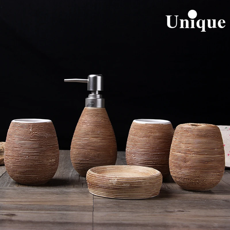 Retro Gargle Cup Ceramic Bathroom Five Sets Bathroom Accessories  Bathroom Toiletries Five Bathroom Supplies Toiletries Set