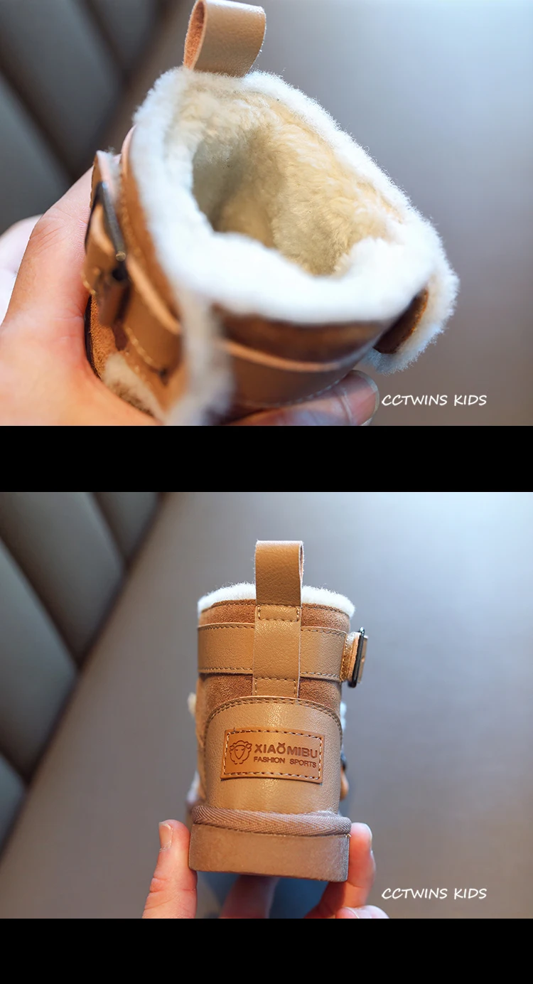 CCTWINS Kids Shoes Winter Girls Fashion with Fur Snow Boots Boys Casual Short Boots for Children Black Warm Shoes SNB092