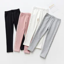 Осень Детские леггинсы в Корейском стиле на гусеничном ходу с кружевами Детский жакет из денима для девочки; леггинсы 95% хлопковые детские брюки для девочек