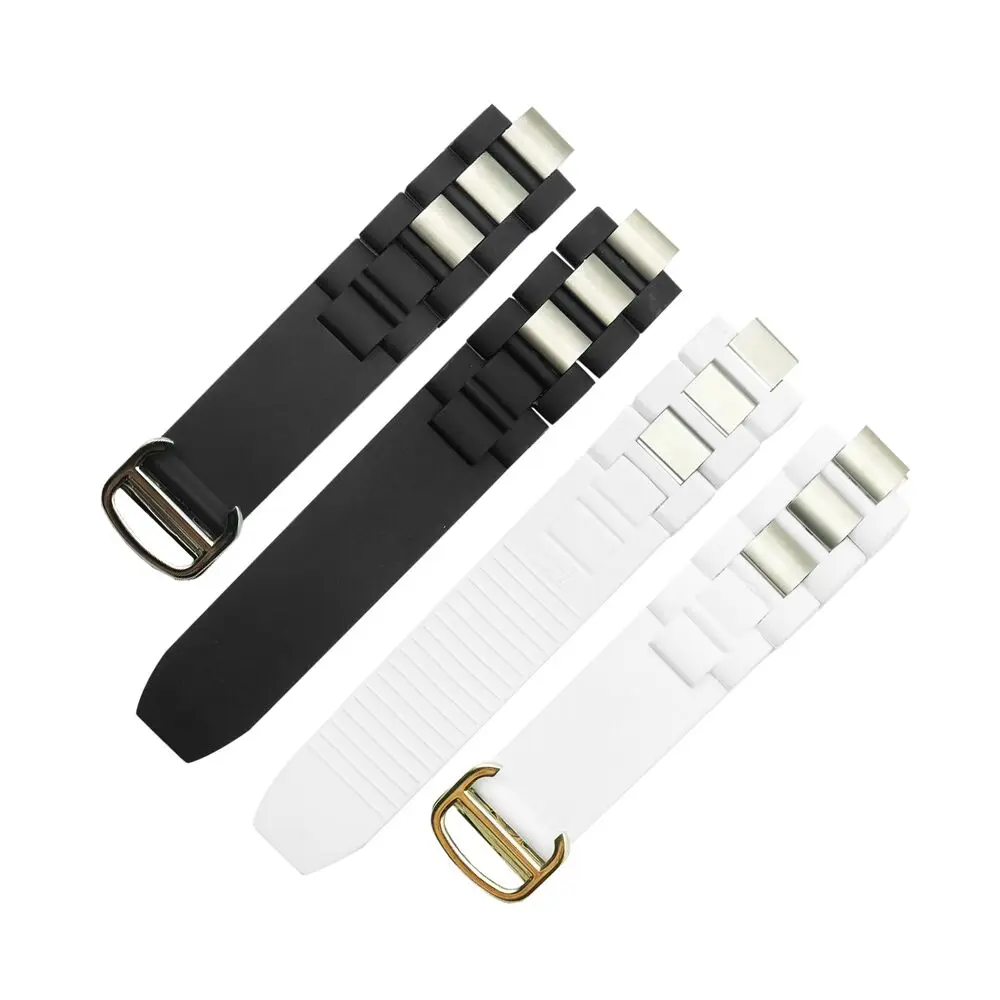 20mm*10mm Black Replacement Silicone Rubber Watch Band For Cartier 21 Chronoscaph W10198U2 W10125U2 W10197U2 W10184U2