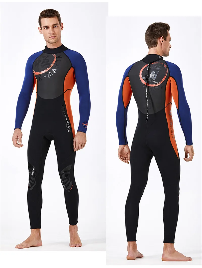 men blue 3 мм неопреновый костюм для серфинга, дайвинга, Триатлон, гидрокостюм с длинным рукавом, гидрокостюм для подводной охоты, плавательный костюм для женщин и мужчин - Цвет: men blue