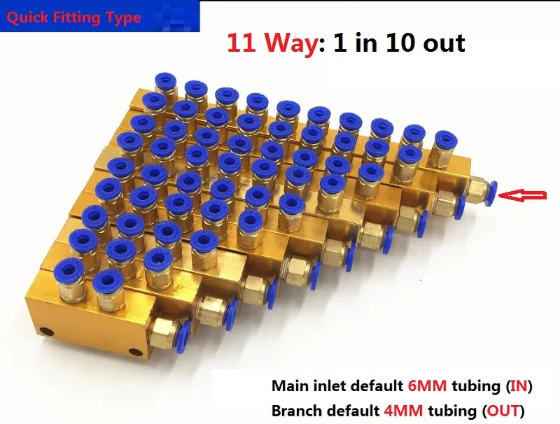 Пневматическое масло распределитель B тип регулируемый сепаратор система смазки распределительный клапан TK мульти путь 2~ 12 путь 6 мм 4 мм - Цвет: Quick fitting 11 way
