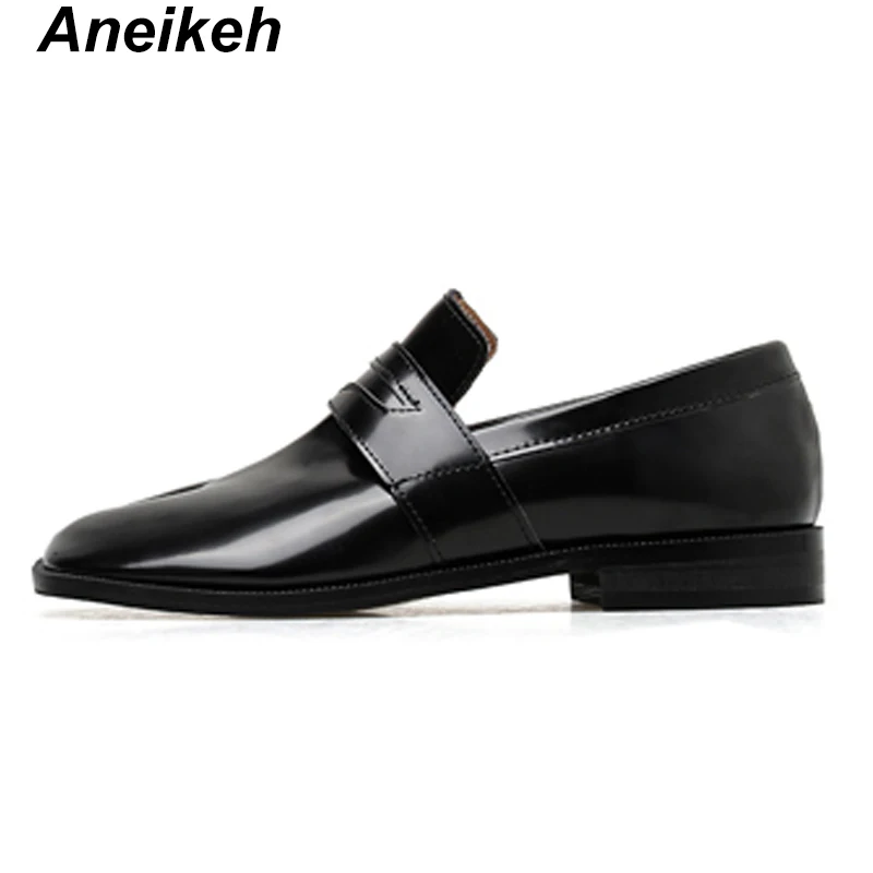 Aneikeh/ г. Весенне-осенние модные новые женские туфли-оксфорды из PU искусственной кожи на плоской подошве, с круглым носком, без шнуровки, офисная обувь для танцев, повседневная обувь, размер 39