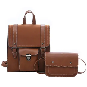 

Fashion 2pcs Set Bag Women Leather Backpack School Backpacks For Teenage Girls Female Rucksack Fashion bags with Purse
