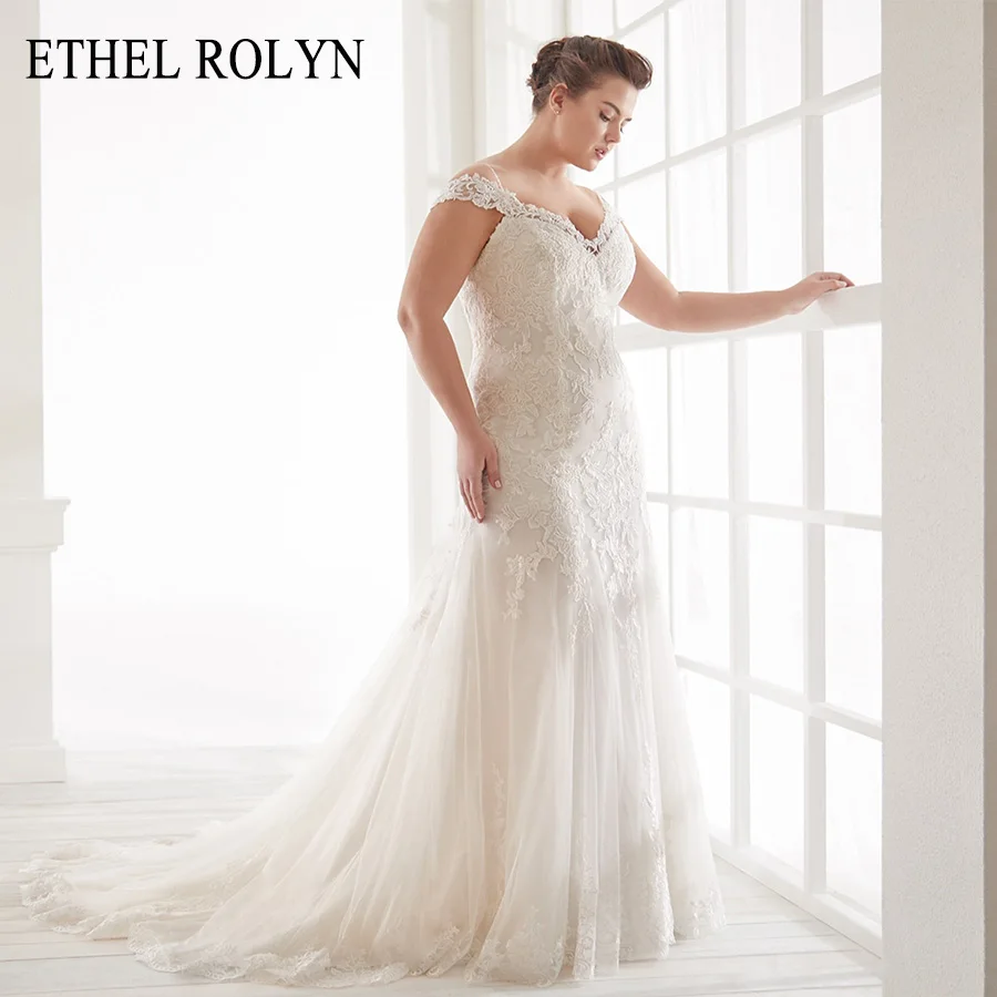 

ETHEL ROLYN Plus Size Mermaid Wedding Dresses 2022 Spaghetti Straps Lace Appliques Zipper Tulle Wedding Gowns Vestido De Noiva