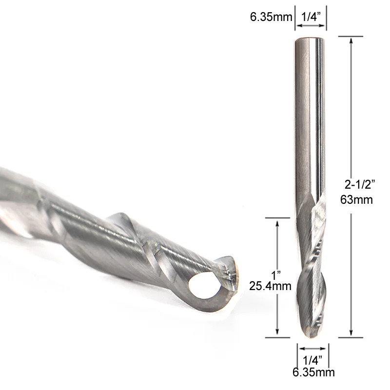 

CNC Router Bit Ball Nose Solid Carbide 1/4" X 1" X 1/4" X 2-1/2" end mill
