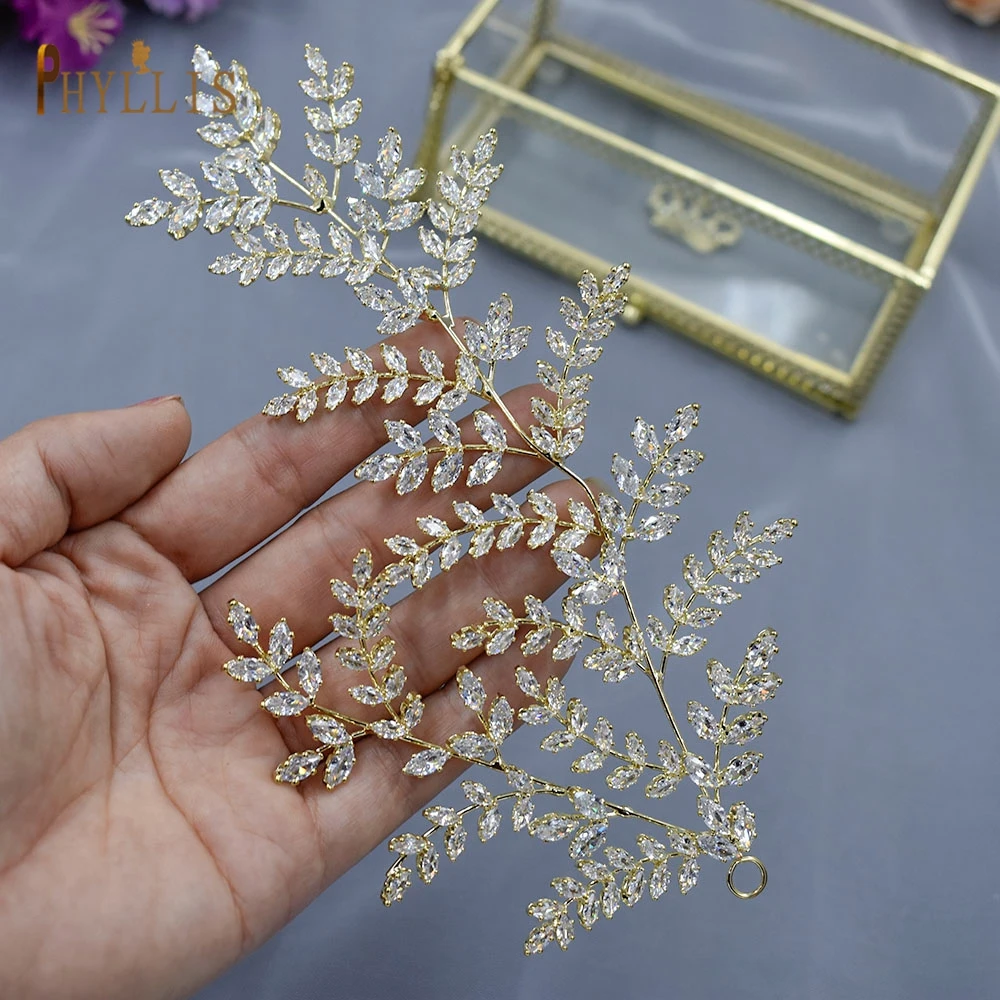 A285 Pageant Wedding Headband Silver Leaf  Headpiece Zircon Wedding Hairbands for Women Fashion Tiaras Bridal Hair Accessories