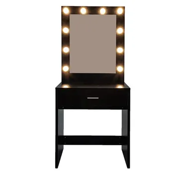 

FCH With a Light Cannon Large Mirror Single Drawer Dressing Table Black dressing table with 10 Headlights No stool