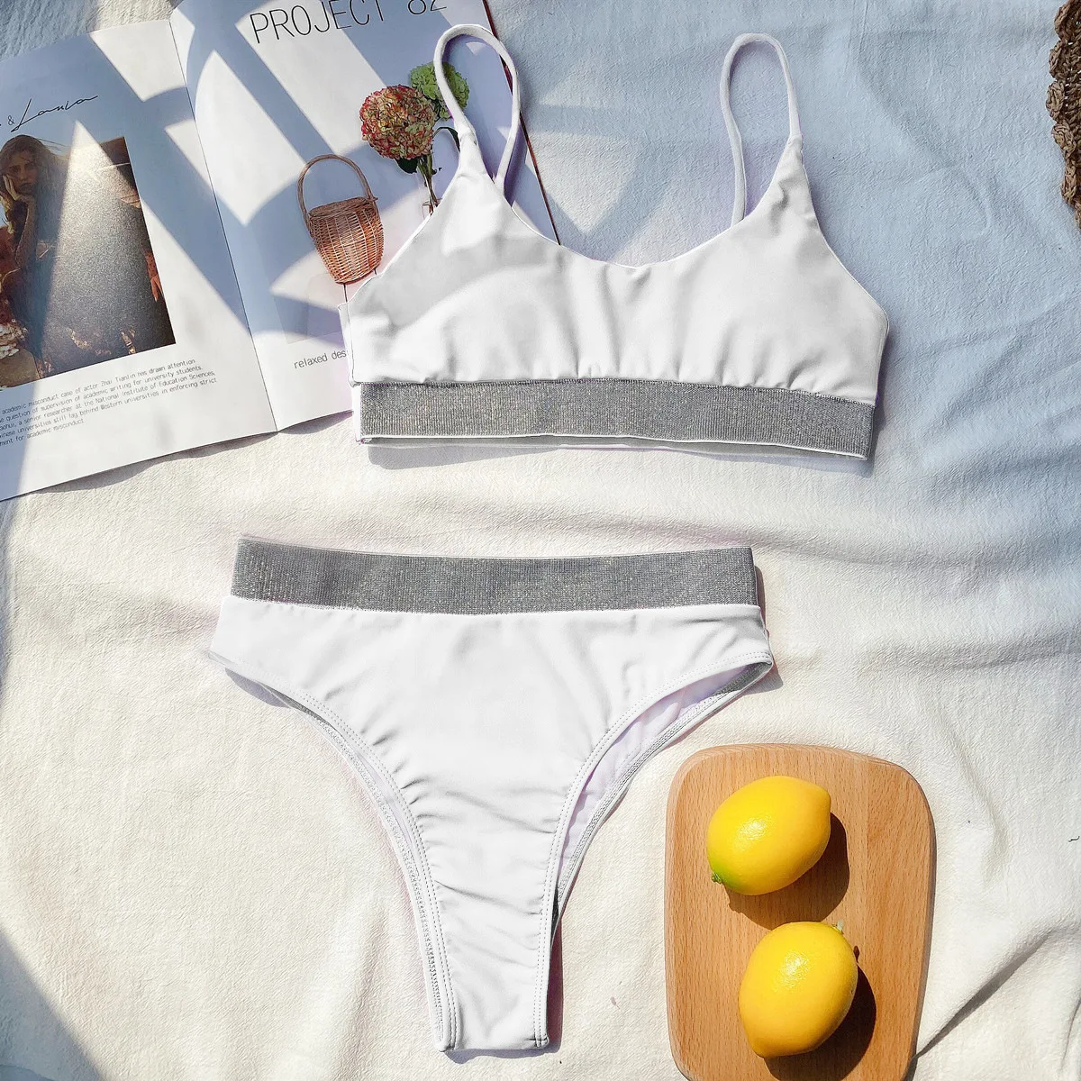 Solid Bikini Female Swimsuit High Waist Swimwear Women 2020 Bikini Set Two Pieces Swimsuit Bathing Suit Beachwear Vest Biquini