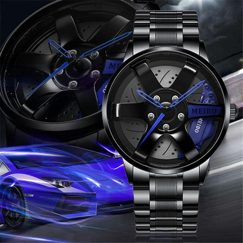 Fashion Mens Car Wheel Watches Luxury Stainless Steel Waterproof Watch for Men Quartz Wrist Watches Male Clock Relogio Masculino