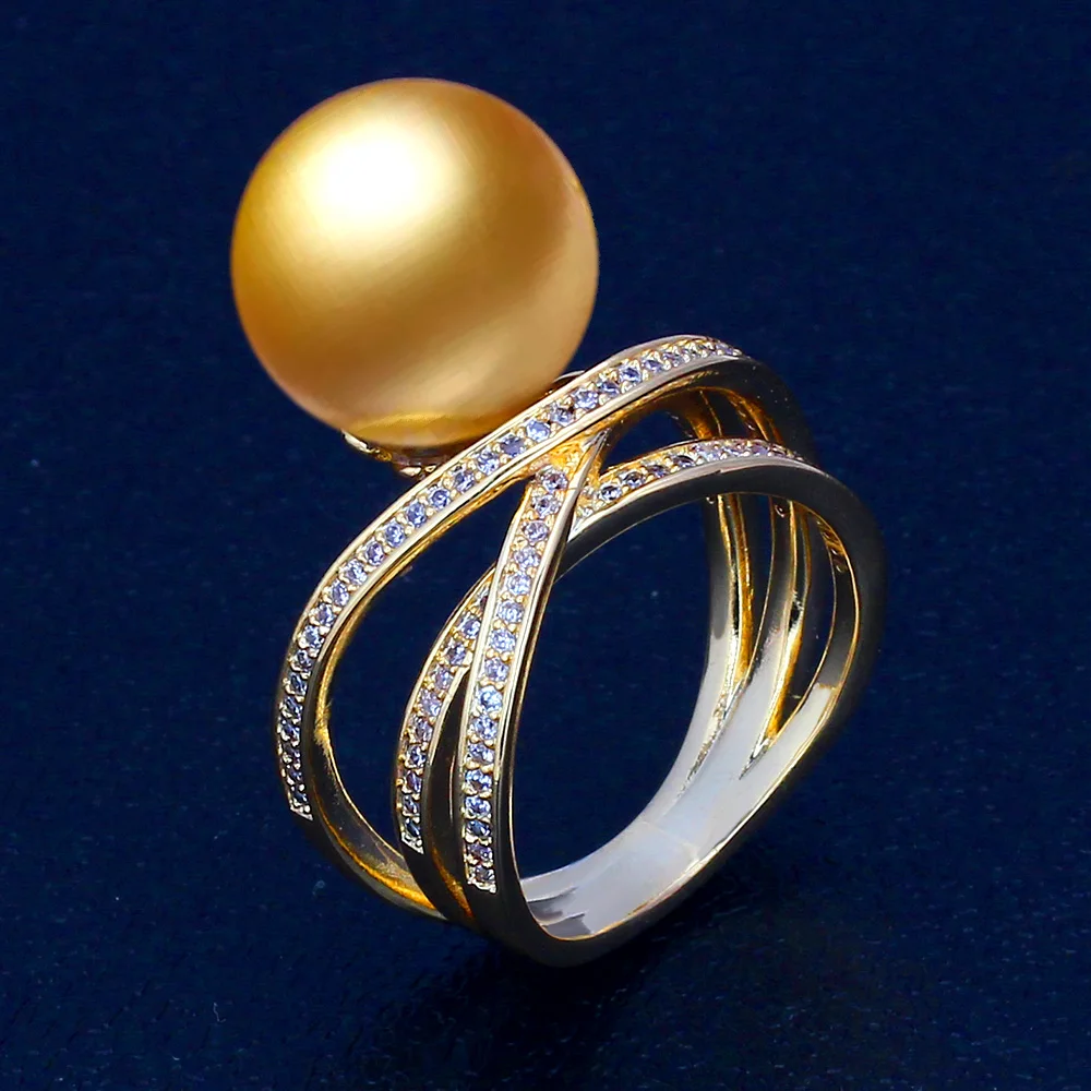 G yellow pearl Трендовое кольцо с большой жемчужиной для женщин с кубическим цирконием, ювелирные изделия для девушек, вечерние кольца для банкета - Цвет основного камня: G yellow pearl