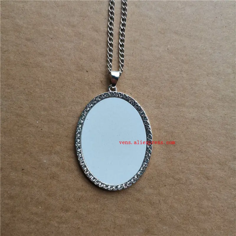 sublimation blank big oval necklaces pendants with drill necklace pendant hot tranfer printing consumable 15pcs/lot 5
