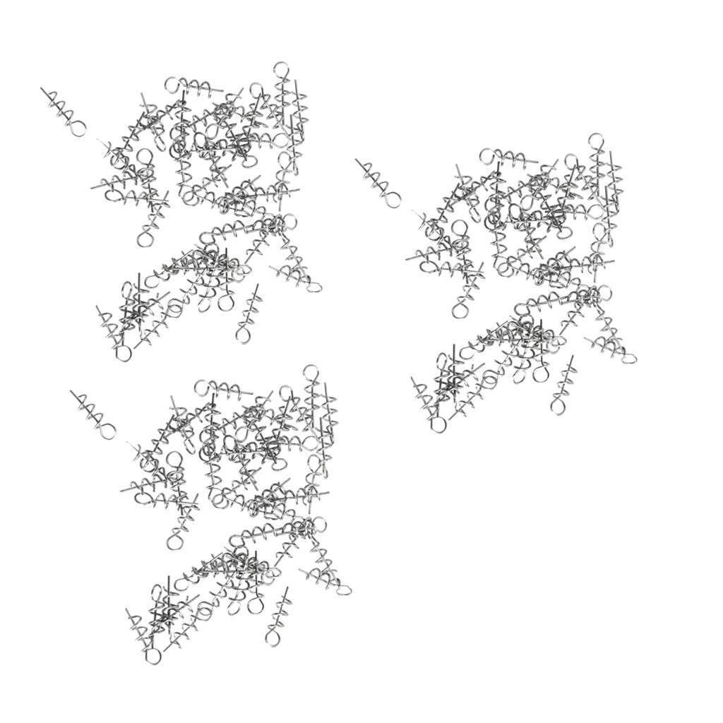 3x 50pcs Soft Lure Baits Hook Pin Spring Fixed Lock Fishing Latch Screw Needle