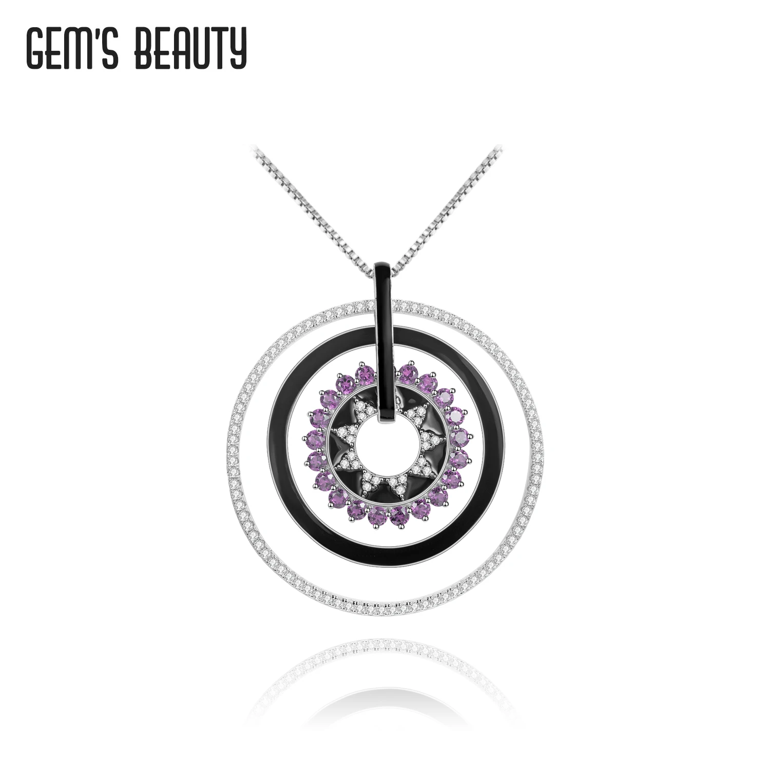 

GEM'S BEAUTY 925 Sterling Silver Sun Totem Pendant For Women Classic Round Enamel Amethyst Handmade Fashion Jewelry Necklace