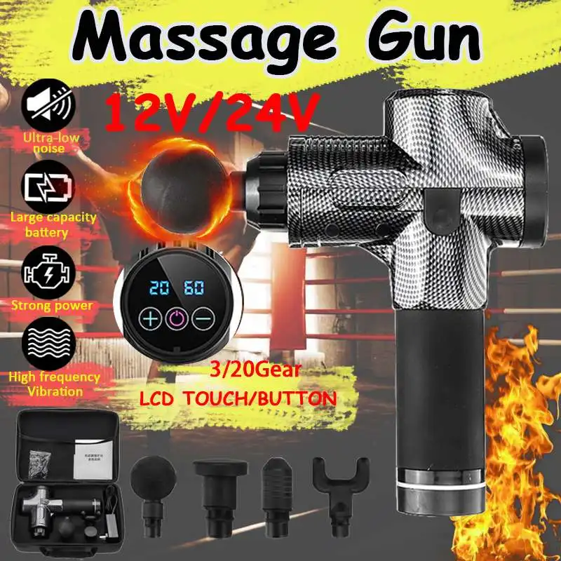 Мышечный массажный пистолет Deep 3/20 Gears 12 V/24 V Botton/светодиодный массажный пистолет тканевая Массажная Терапия пистолет для тела мышечные расслабляющие боли