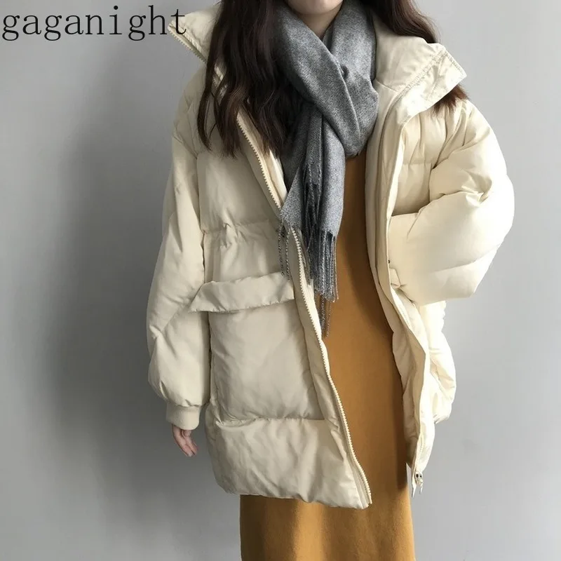 Gaganight длинное зимнее пальто Женские однотонные модные парки офисные женские