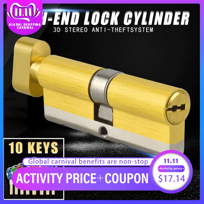 Door Lock Cylinder Single Sided Blade Break Anti Stainless Steel Bar Brass Super C class Snake Groove Lock Core With 10pcs Keys afbeelding