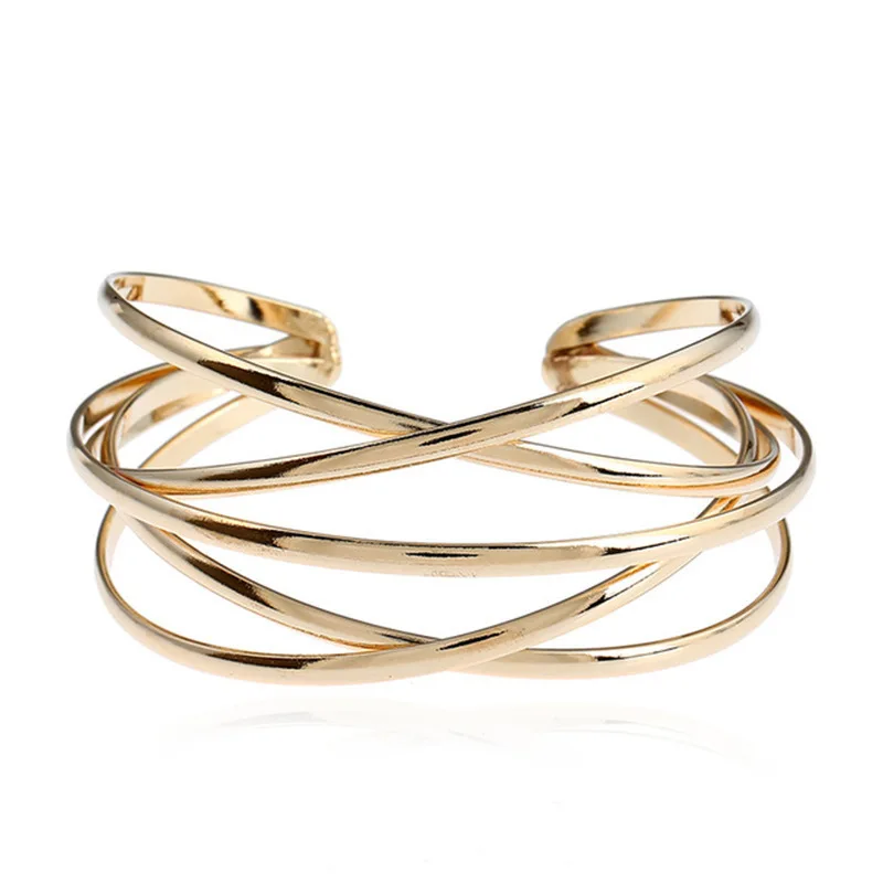 Open Bracelet Cool Hollow Retro Hot Selling Jewelry Ornament Cross-border Metal Light Yellow Gold Color Women Geometric | Украшения и