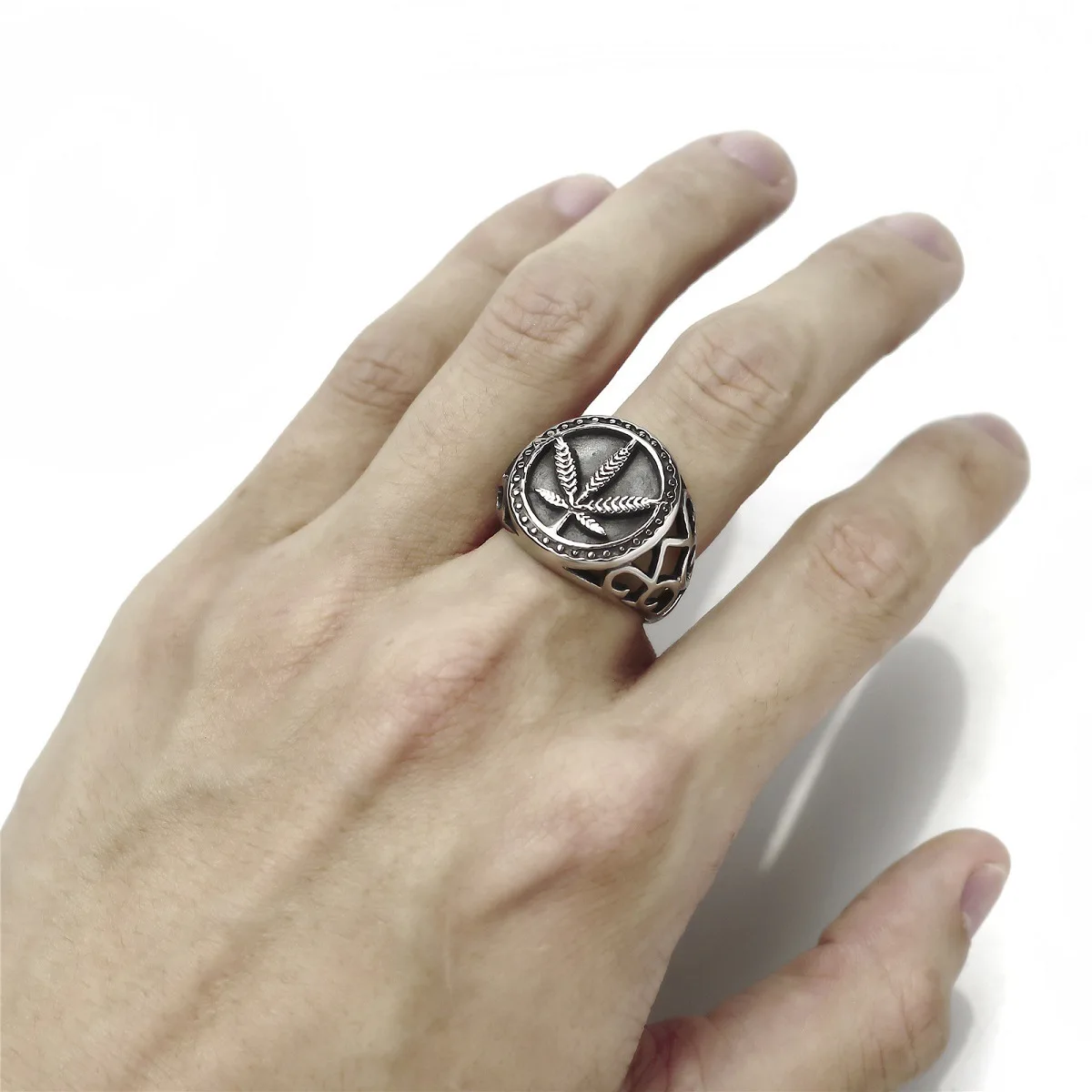 Полый круглый кленовый лист, перстень, кольца для мужчин, сорняк из нержавеющей стали, каннабис, перстень Anel Masculino Bague Homme