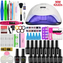 Маникюрный набор с 90/80 Вт УФ-светодиодный лампой для нейл-арта, набор инструментов и отмачивающий Гель-лак для ногтей, сверлильный станок для маникюрного набора