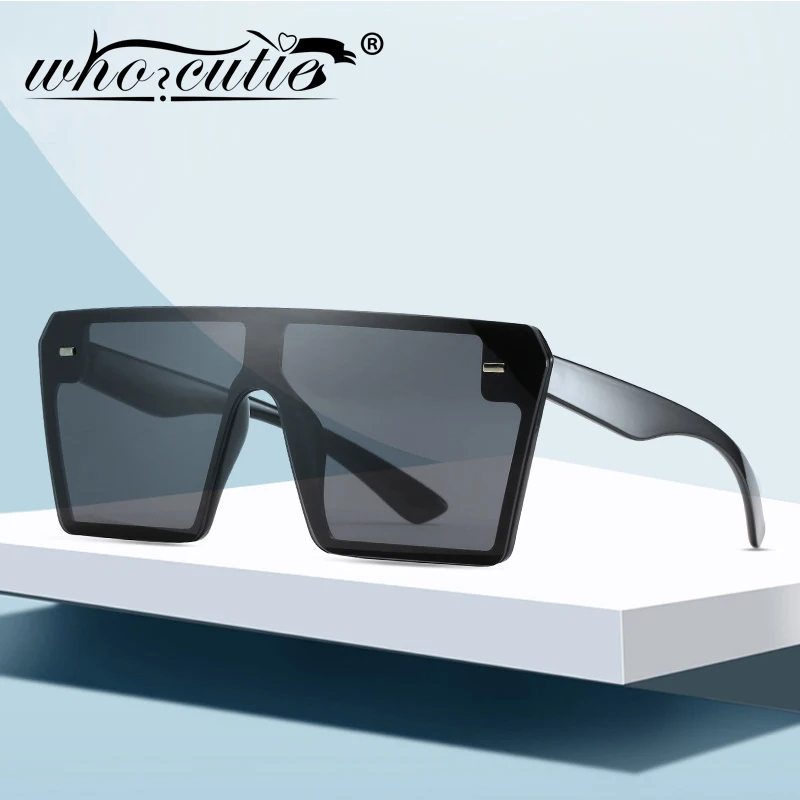 WHO CUTIE, черные негабаритные солнцезащитные очки для женщин и мужчин, фирменный дизайн, квадратная оправа, плоская оправа, крутые мужские солнцезащитные очки S148