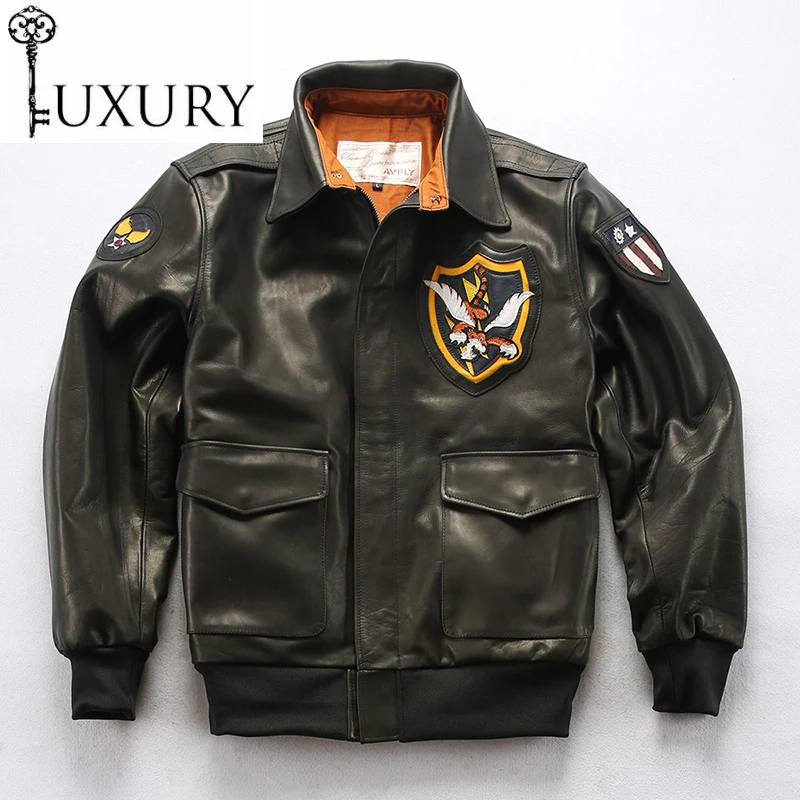 Vintage Genuine Leather Men's A-2 Air Force Pilot Jacket with Tiger Cowhide Motorcycle Biker Coats Fast Ship Free | Мужская одежда